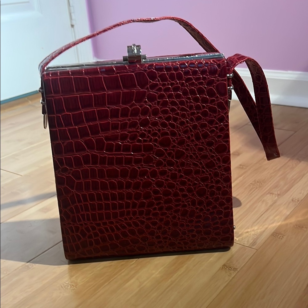 Red Crocodile Embossed Box Bag
